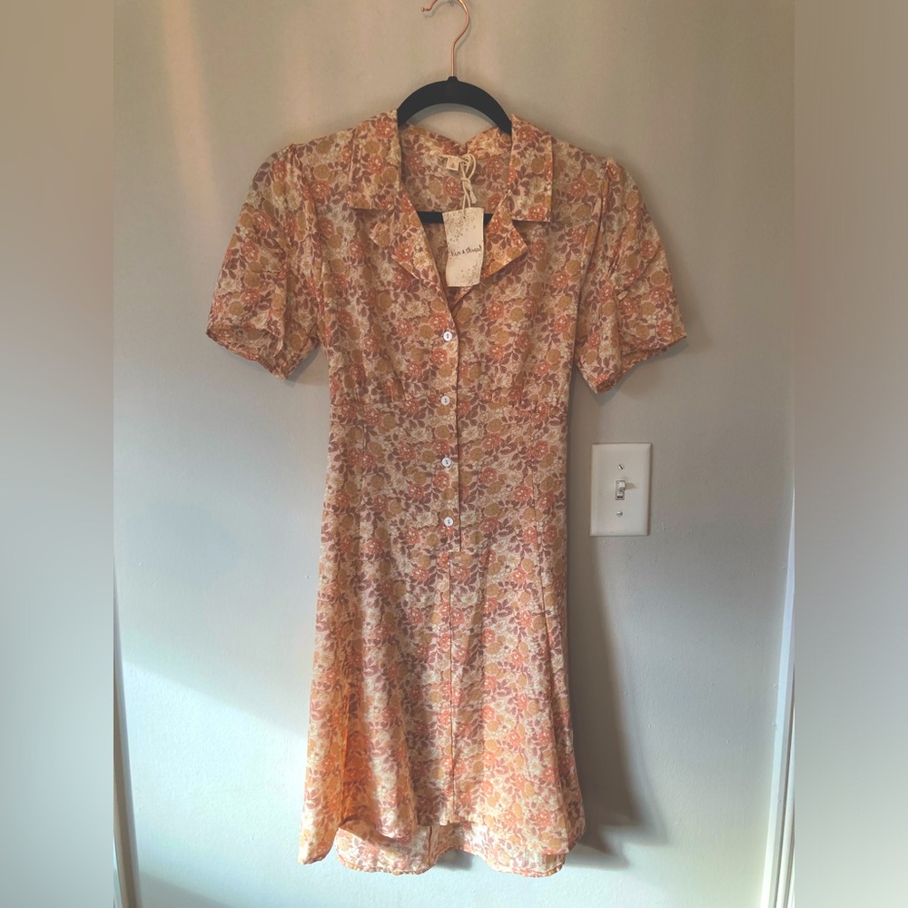 Hem & Thread peach collared tie waist dress